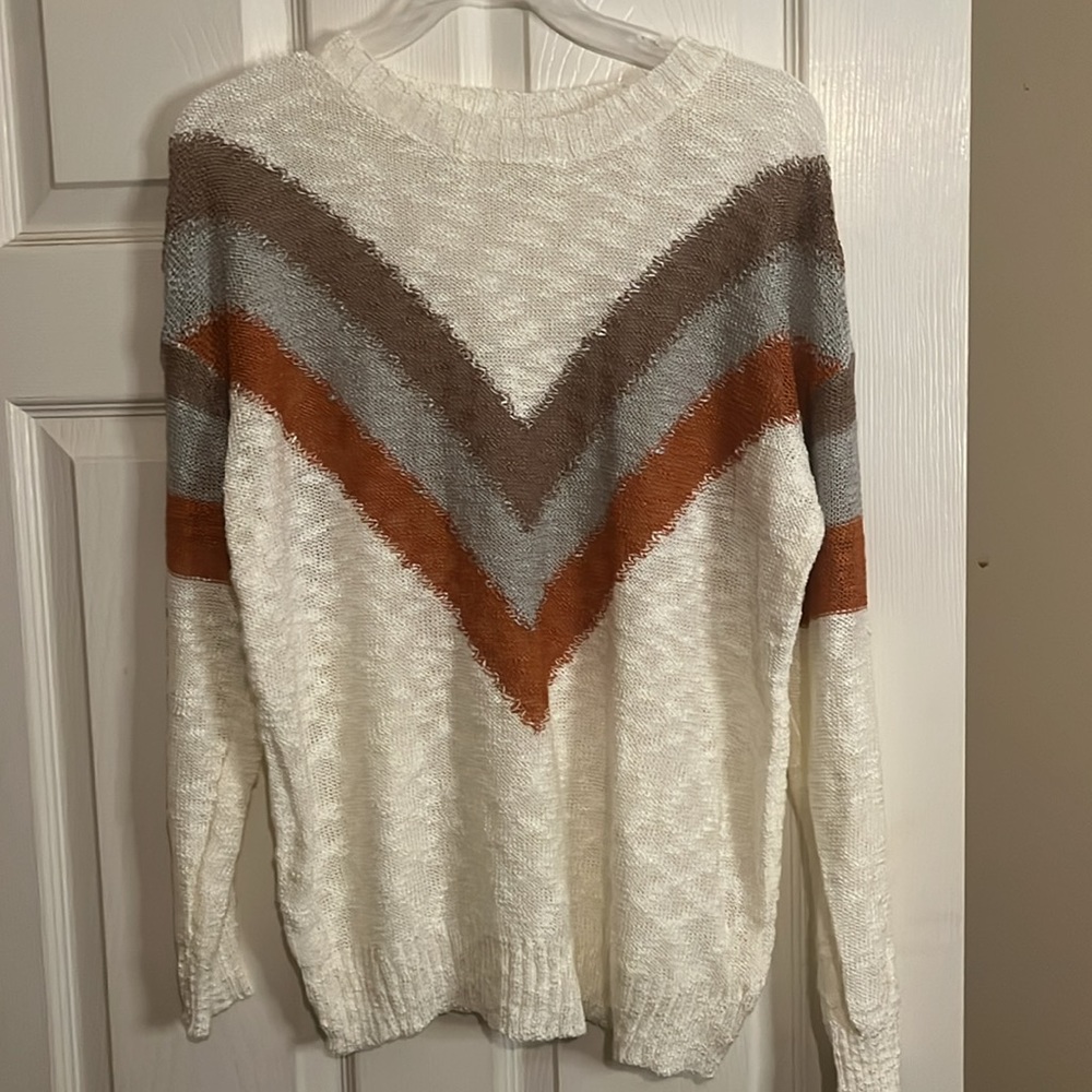 Asyoly Women Stripe Color Block Knit Sweater -L - Picture 3 of 4